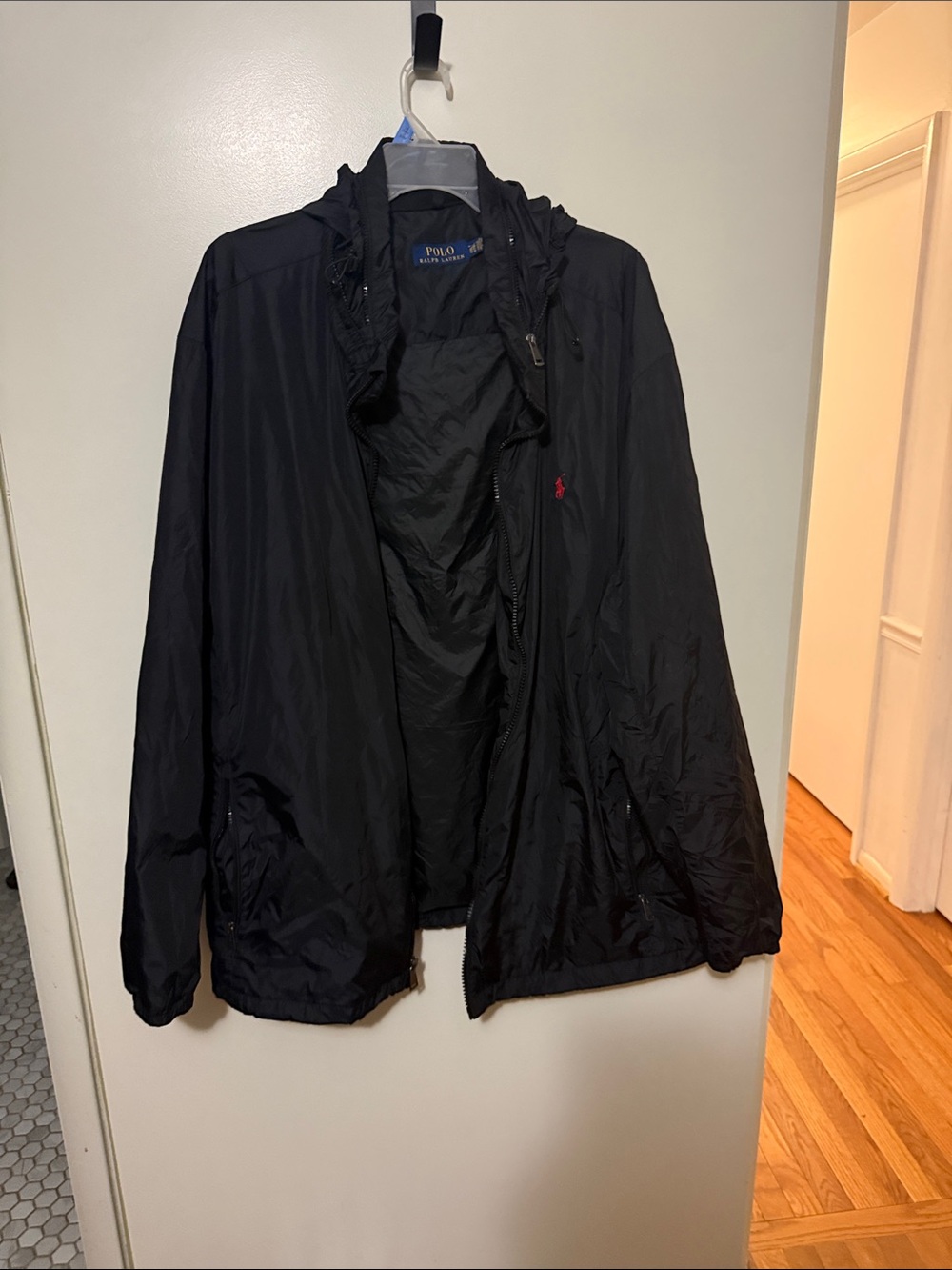 Polo by Ralph Lauren Black Hooded Windbreaker with Red Pony